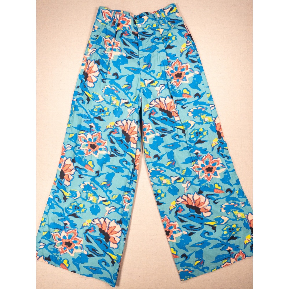 Cleobella Blue Floral Wide Leg Trousers High Rise Sample Sale Pants